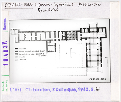 Vorschaubild L'Escale-Dieu: ehemalige Zisterzienserklosterkirche, Grundriss von Kirche und Kloster 